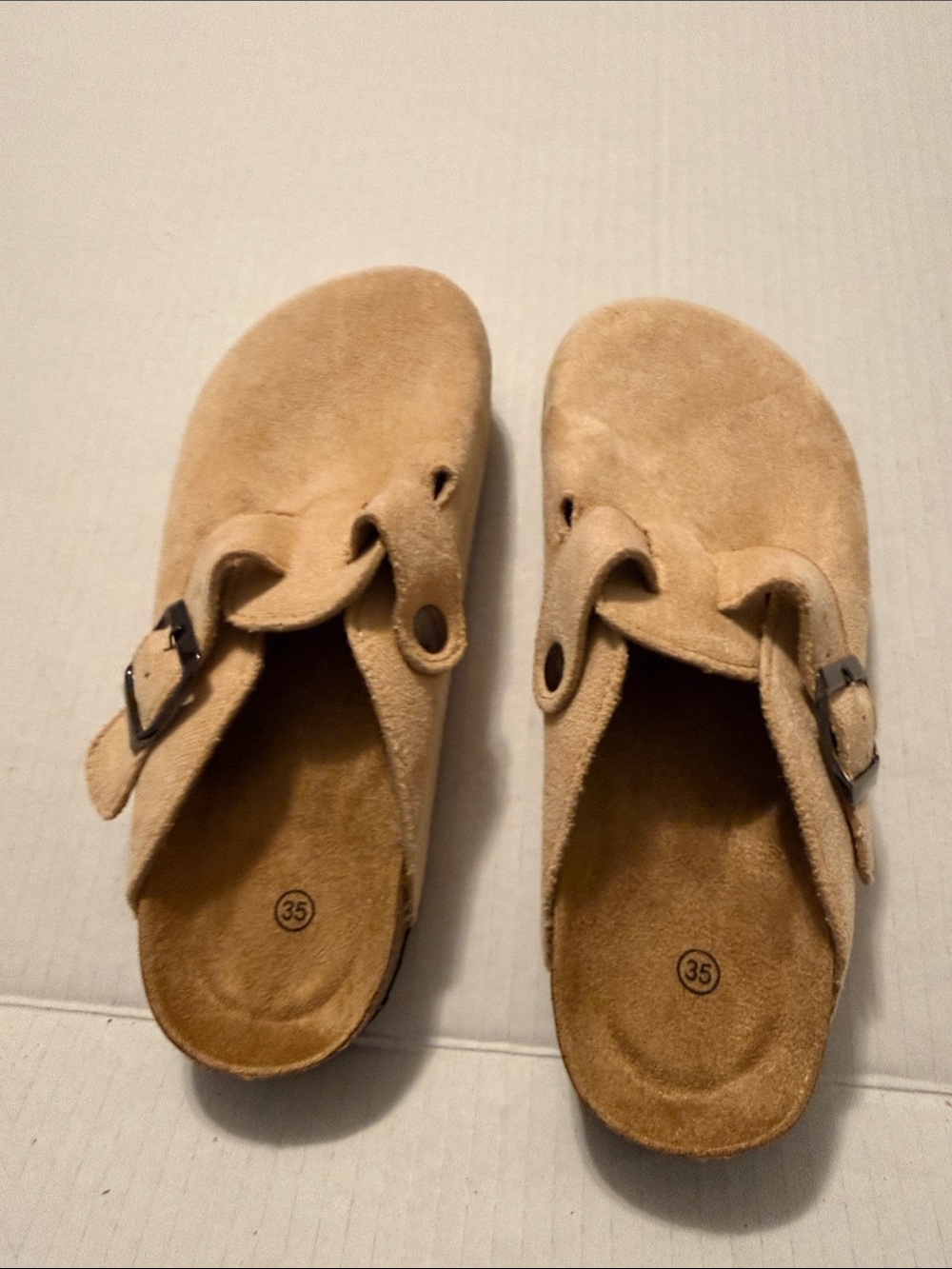 Kids Suede Buckle Clog Sandals in Light Brown